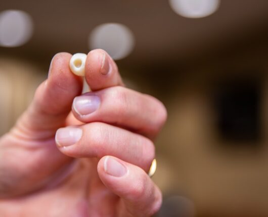 Small teeth model in the dentist's hand