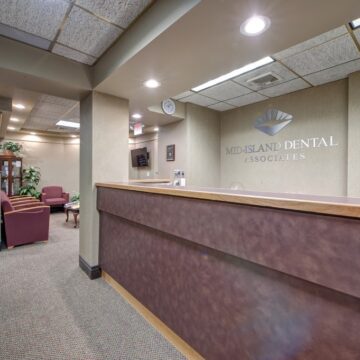 The reception area of Mid-island Dental Associates