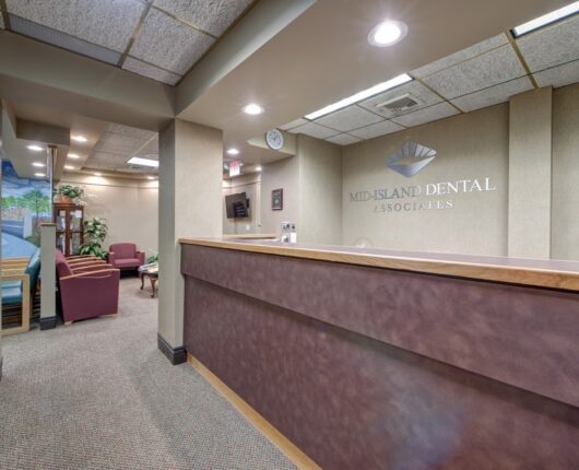 The reception area of Mid-island Dental Associates